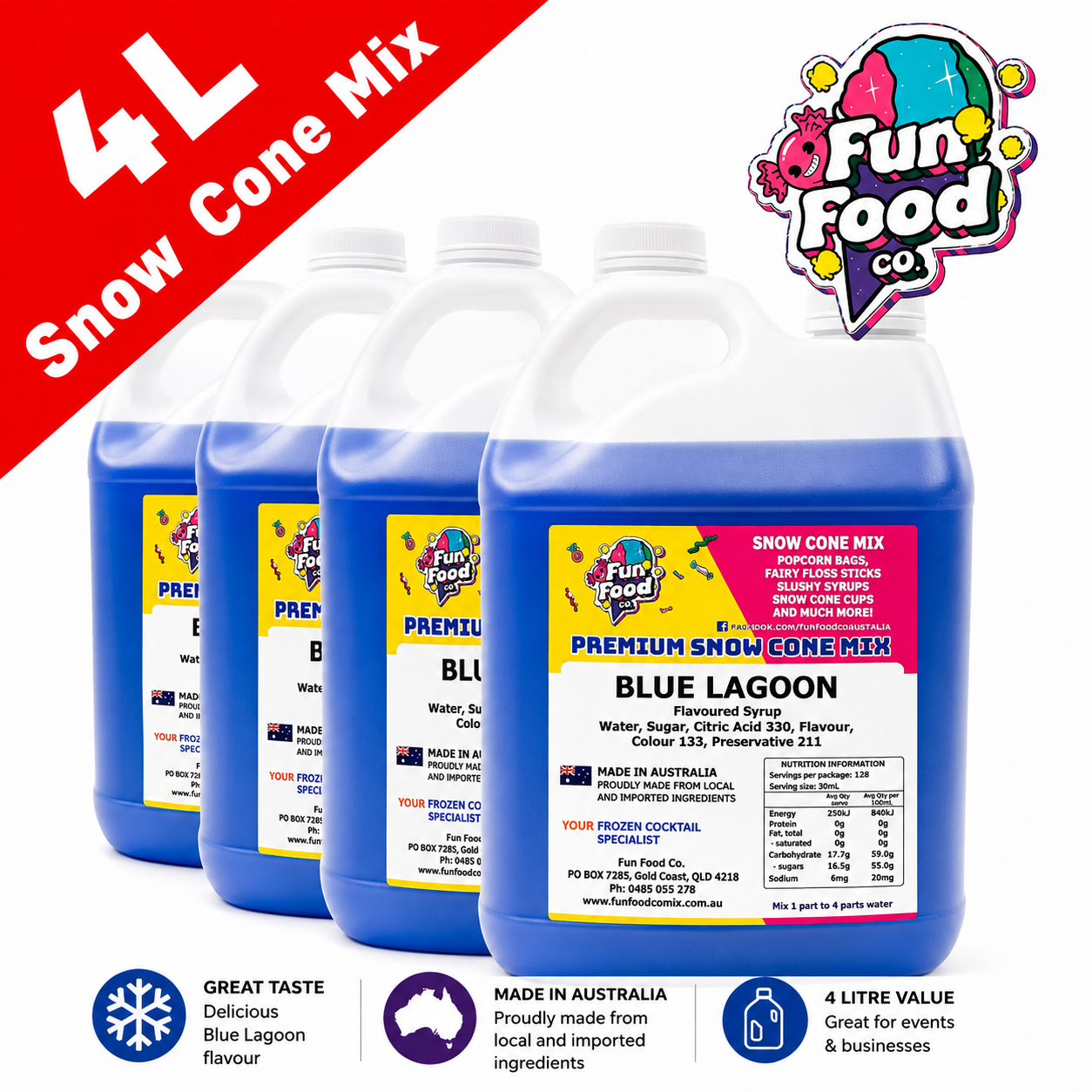 4L Snow Cone Mixes (Box of 4 Flavours)